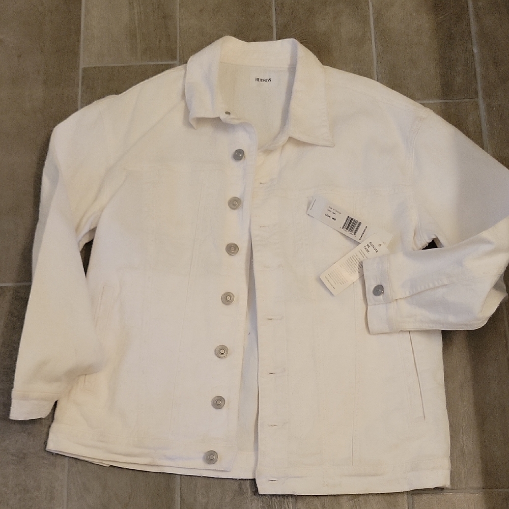 Hudson Emmet Long Sleeve Boyfriend White Denim Jacket